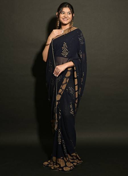Black Colour ASHIMA IVERY BRASSO Fancy Festive Wear Heavy Gerorgette Designer Latest Saree Collection 5001